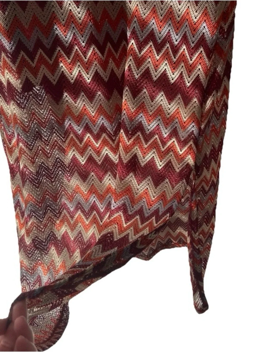 Absolutely Famous Chevron Crochet Knit Maxi Dress Rust Burgundy Sz XL